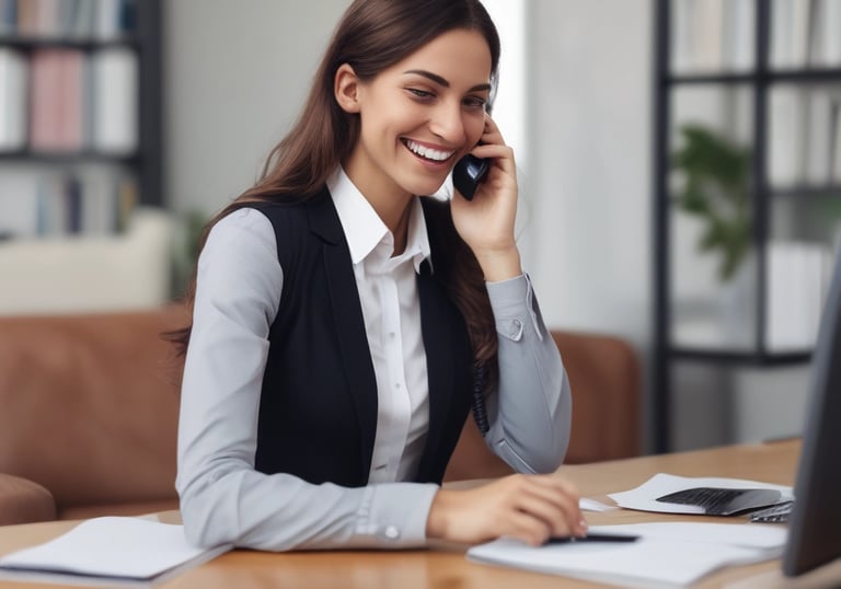 A group of people dressed in formal attire are standing in front of a real estate office. The storefront displays a large sign with an URL and various social media icons, and text in a foreign language. The group mostly consists of men in white shirts and dark trousers, standing in a straight line, with two women at either end of the row.