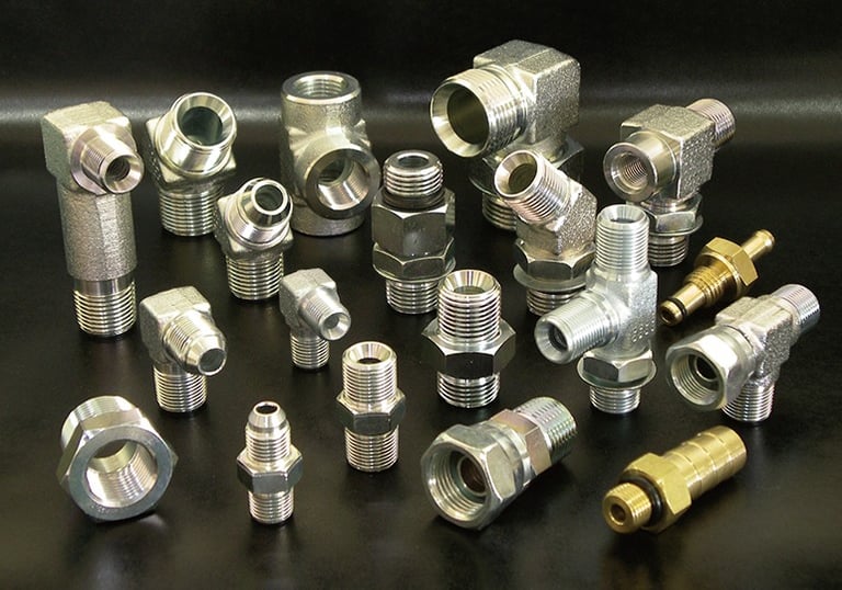 Various Hydraulic Fittings such as Nipple, Male Connector, Female Connectors, T-Joints, T-Connectors