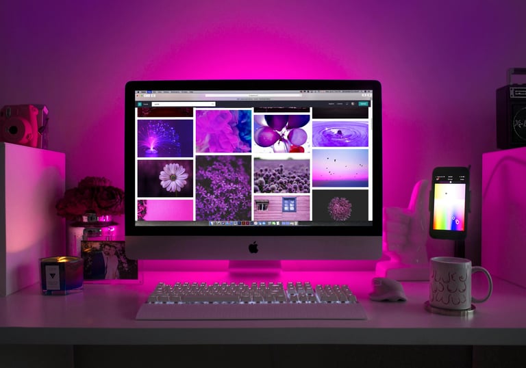 a computer monitor screen with a computer monitor and a keyboard