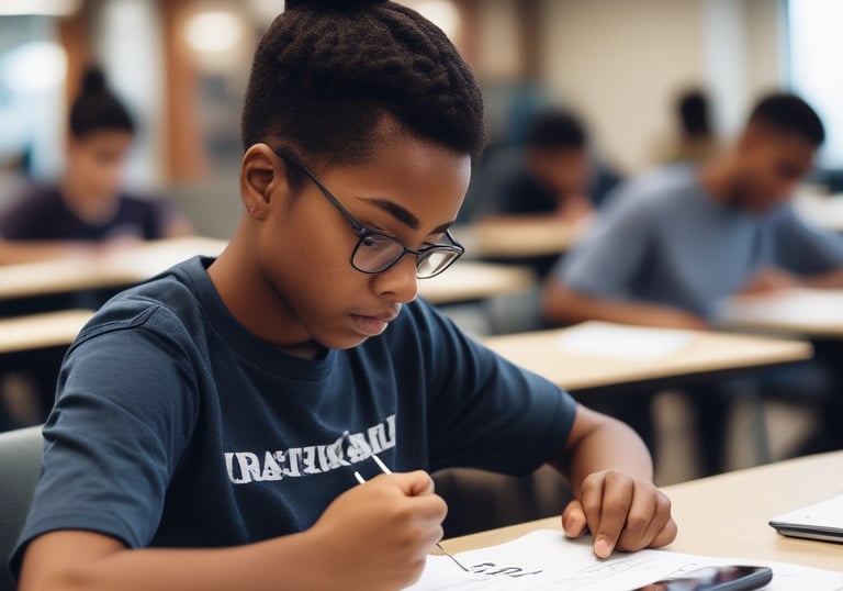 A person is holding a medical device, specifically an automated external defibrillator (AED), with a red accent and labeled 'iPAD'. The device has a screen, control buttons, and an on/off switch. The hallway setting in the background includes tiles on the floor.