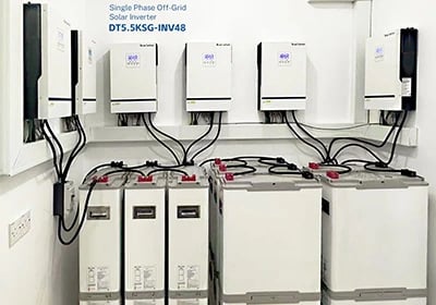 Single phase off-grid solar inverter system with battery bank storage for renewable energy power.