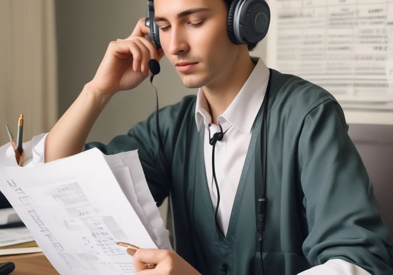 A blue sign with gold letters in both a local language and English, advertising a foreign language specialized school. The sign is situated outside a building surrounded by trees and lit by natural sunlight.
