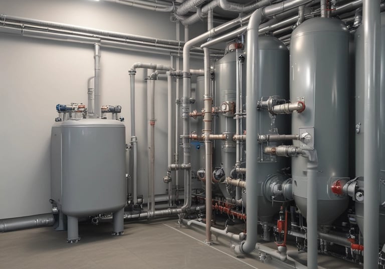 A building's exterior features multiple air conditioning units stacked and mounted on metal racks near a fire escape. The facade is weathered, with visible electrical wires crisscrossing the scene. An adjacent structure with a wooden overhang is partially visible.