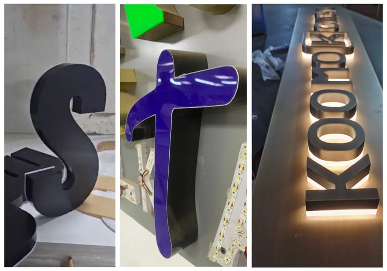 3 examples of Aluminium backlit signage letters