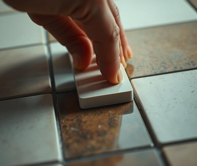 Artigiano al lavoro nella posa precisa delle piastrelle Castellon de la Plana