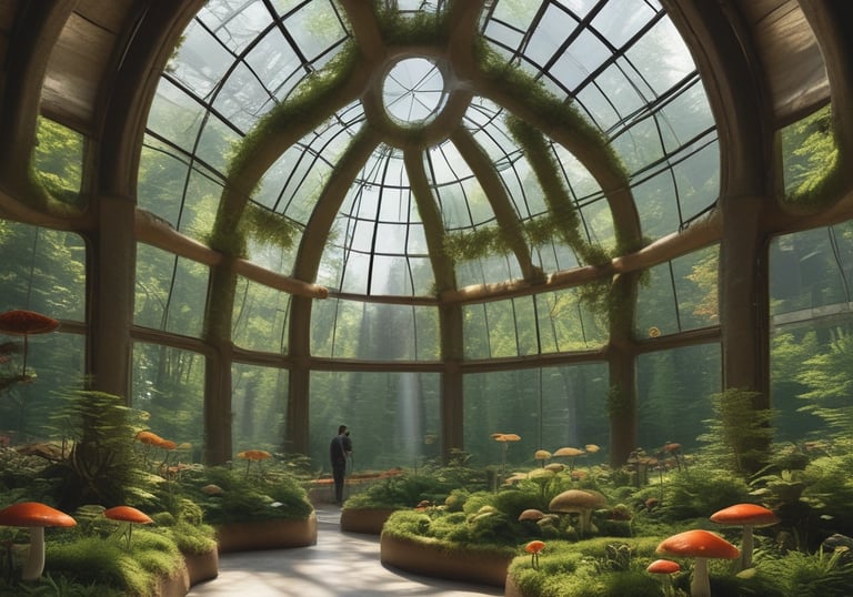 An eco-friendly production area with plants and technology.