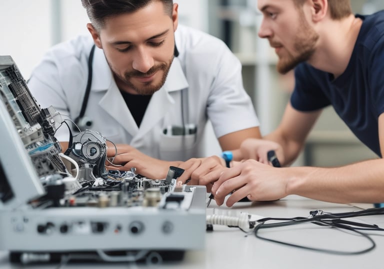 A customer service representative assisting a client in an office environment.