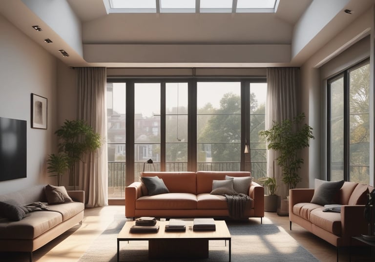 A person wearing a red shirt is standing near a gate, holding a broom and cleaning the sidewalk. A black sedan is parked behind the gate, next to a brick building. Trees with green leaves provide shade, and a small orange object, possibly a toolbox, is on the ground nearby.