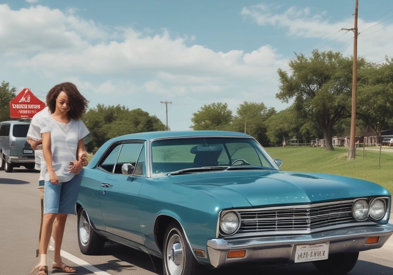 A red car parked in a covered parking garage. The car's headlights are on, and the license plate is visible. The concrete garage has a clean, minimalistic design with white walls and exposed pipes on the ceiling.
