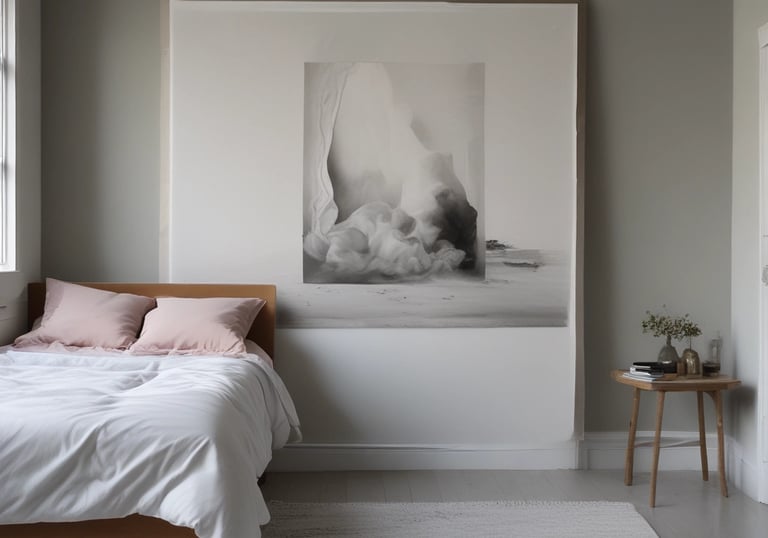 A minimalist interior wall design featuring a yellow upper section, a white beadboard midsection, and a green cushioned bench at the bottom.