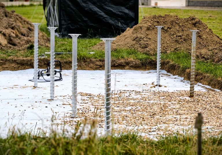 Fondation vissée sur terrain argileux pour studio de jardin.