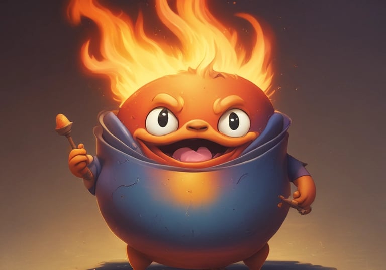 A portrait of a happy Calcifer from studio ghibli