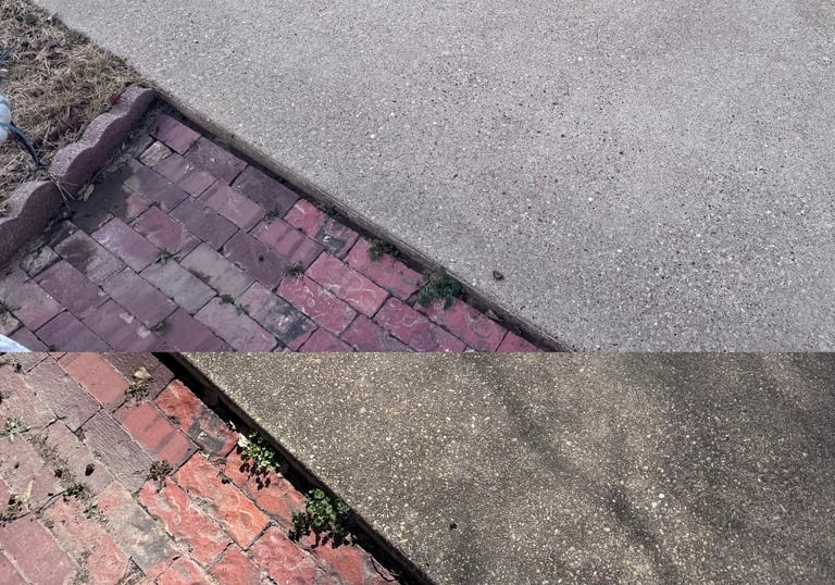 Before and after cleaning a concrete driveway
