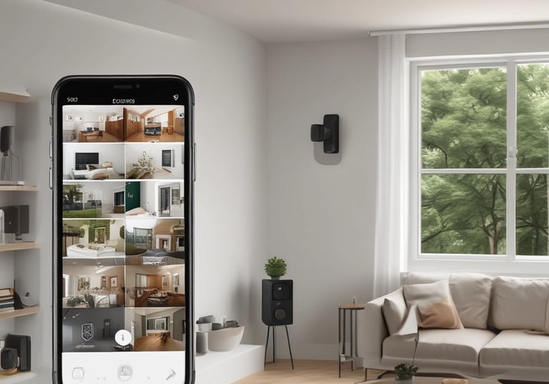 A modern, circular smart thermostat is mounted on a wooden wall. The device displays a message suggesting setup with Wi-Fi and shows the number 50, indicating an indoor temperature setting. The design appears sleek and minimalist.