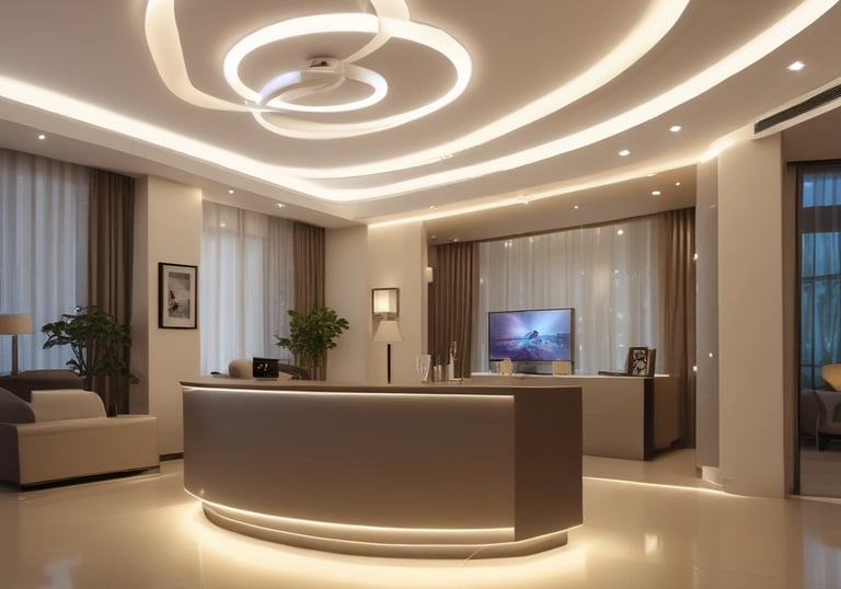 A smartphone displaying its home screen with various app icons is placed on a wooden surface. The background shows a dimly lit interior with a window or lattice through which sunlight filters, revealing greenery outside.