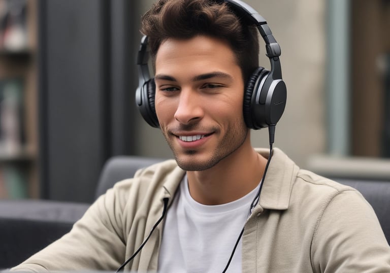 young man in headphones