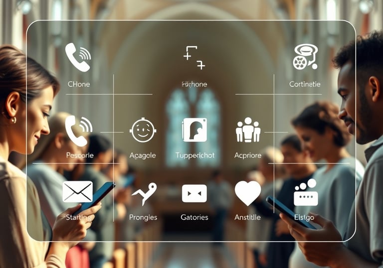 une femme dans une église avec un téléphone portable
