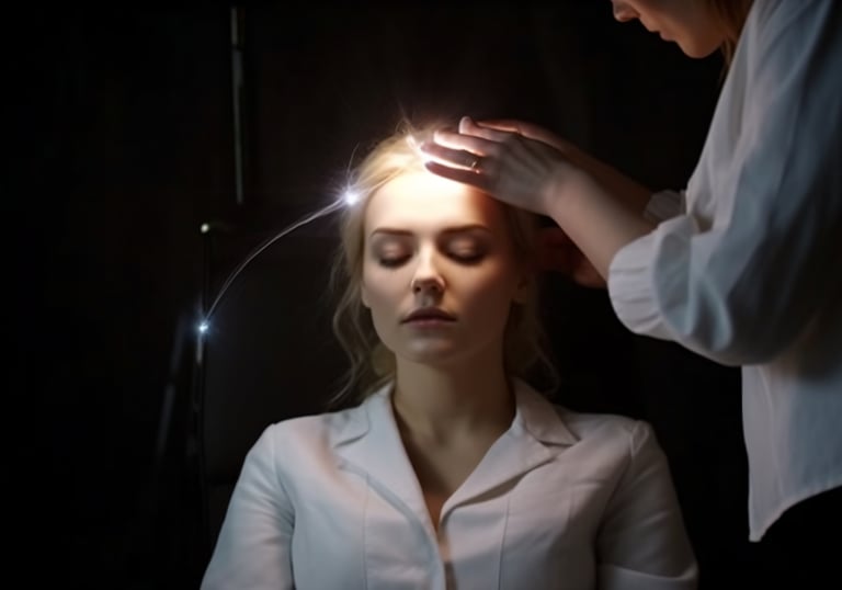 Person transmitting healing energy to another person