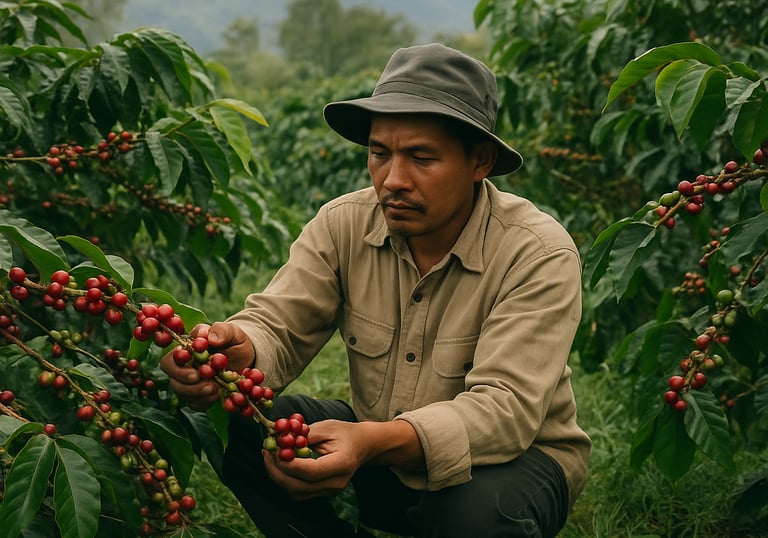 Hand-picked Arabica cherries in Gayo Highlands, Sumatra