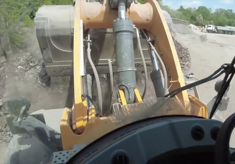 Zicht vanuit binnenkant van een shovelmachine