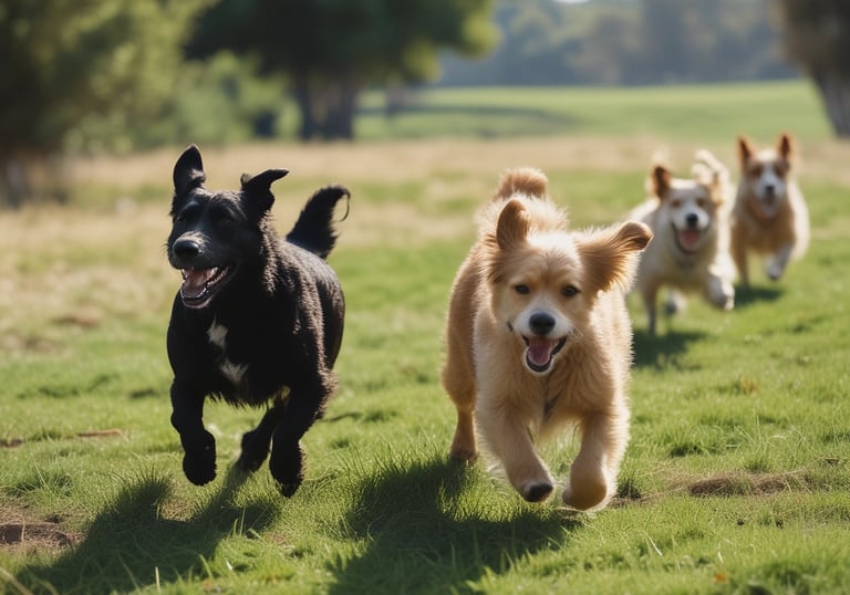 A large backpack with camping gear sits on a rocky landscape at dusk, with a German Shepherd dog sitting beside it. In the background, a mountain range under a clear sky creates a serene, natural setting.