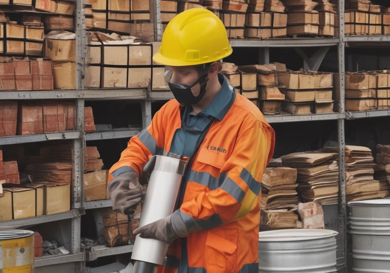 Worker wearing protective gear inspecting electrical panel in industrial setting.