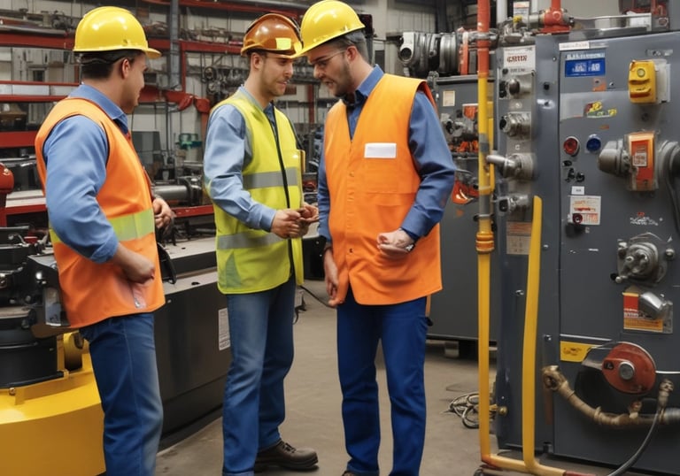 Safety team conducting confined space entry training with equipment.