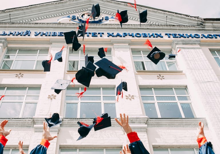 graduation mortorboards in the air