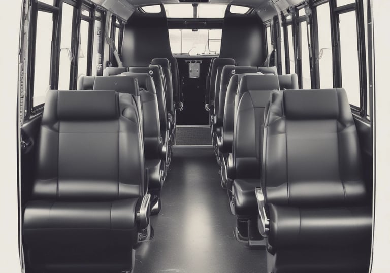a bus with seats and seats in the middle