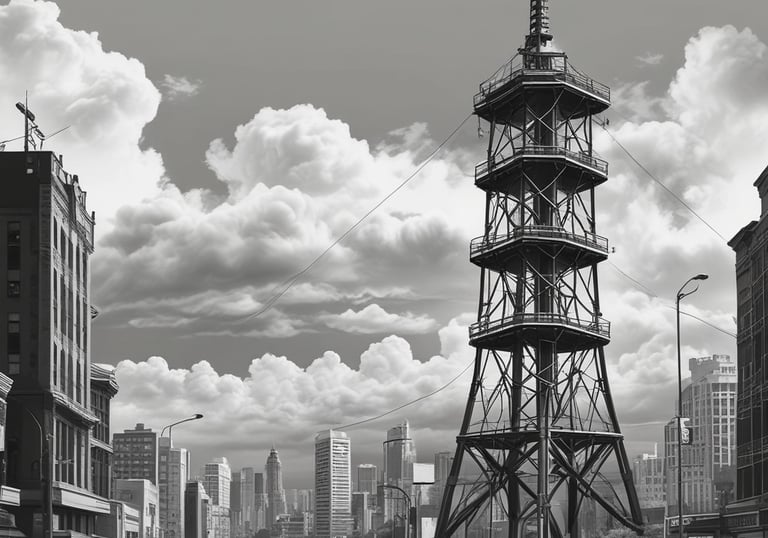 a tower with a red and white antenna