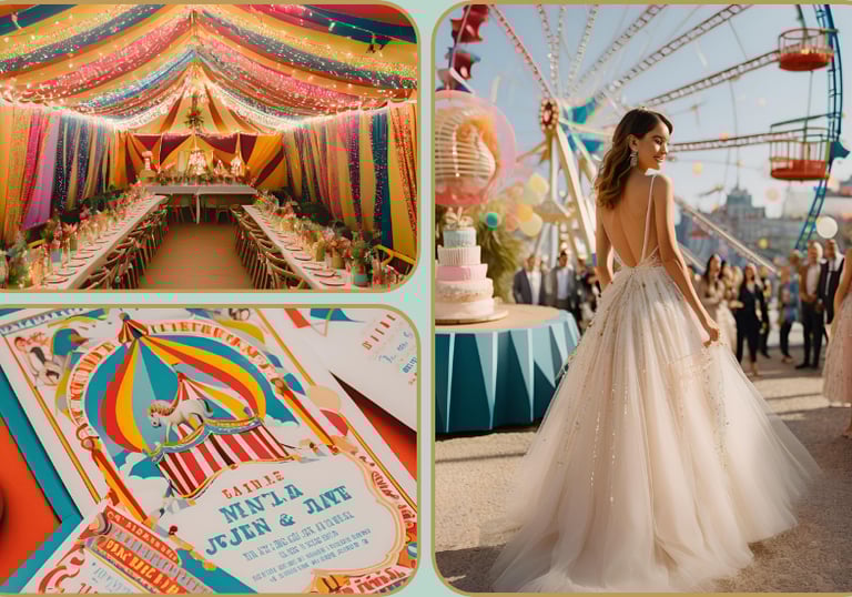 a woman in a wedding dress and a carnival carnival