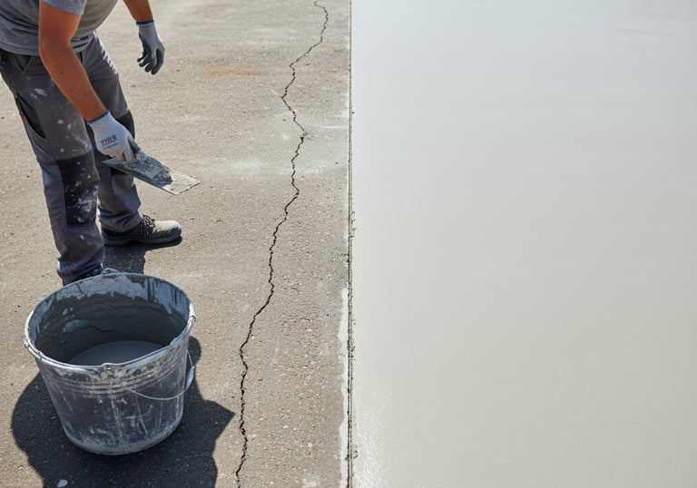 a man is putting a resurfacing treatment on  a concrete slab in a driveway