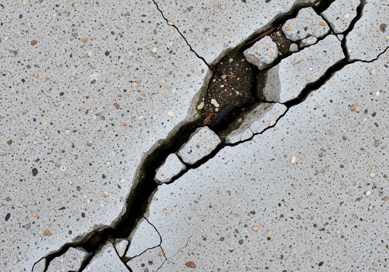 a crack in the concrete floor of a parking lot