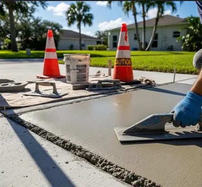 a man is laying concrete on the ground