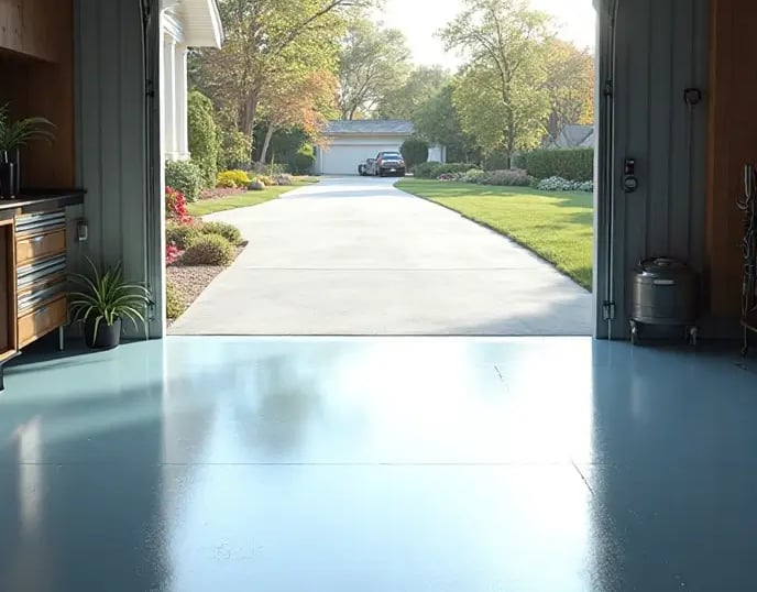a garage with an epoxy floor coating