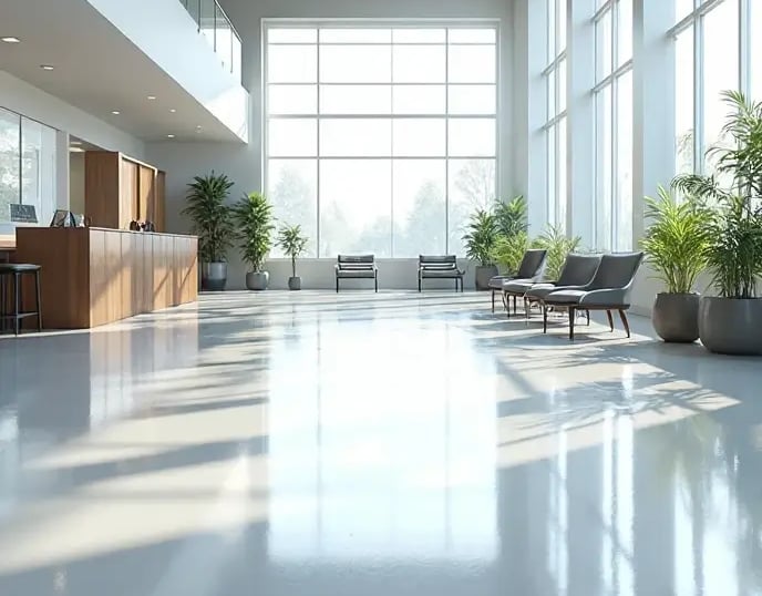 a large lobby with polyaspartic floor coating