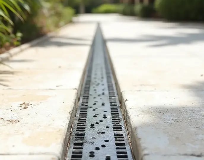 A drainage system in the driveway