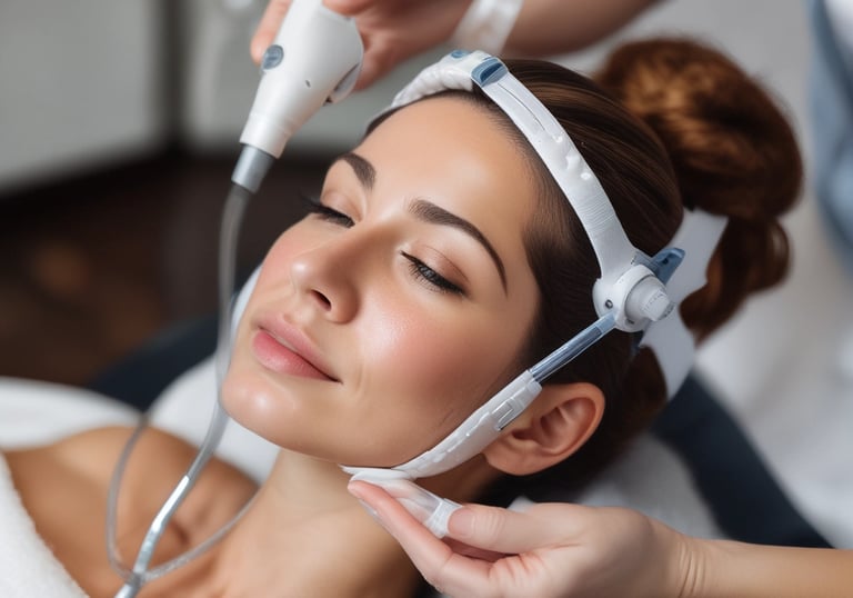 A collection of skincare products arranged aesthetically on a marble countertop.