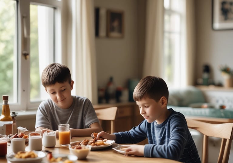 A father engaging in a meaningful conversation with his child at home.