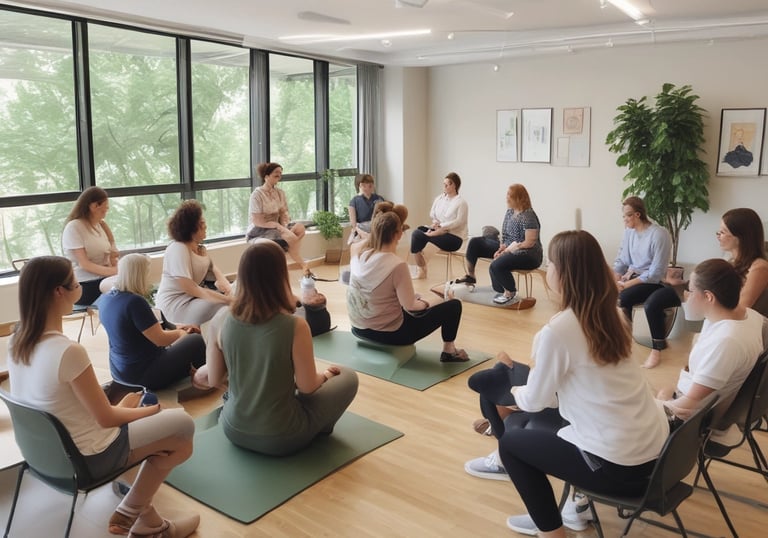 A person engaging in a video call with a therapist, surrounded by calming decor.
