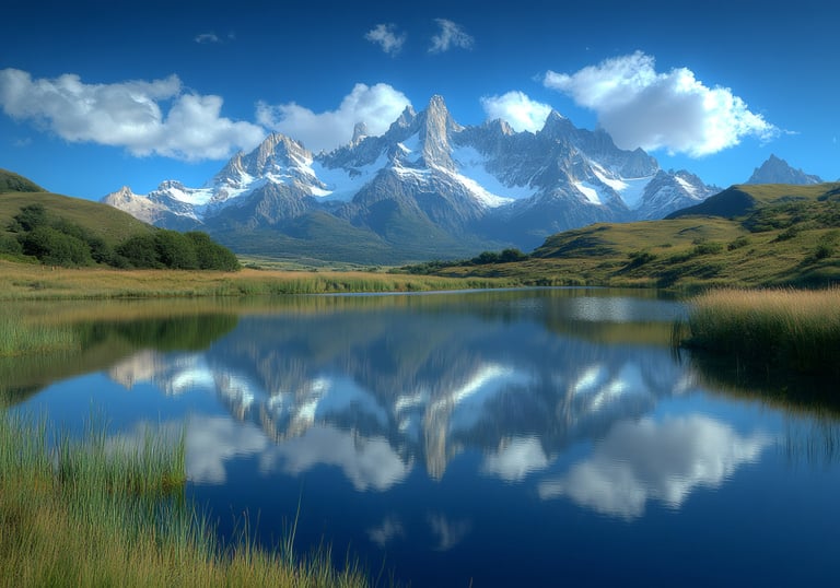 Cerro Torre reflecting in a mountain lake in Los Glaciares National Park,