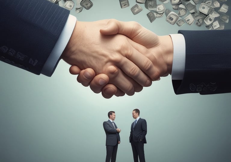 A group of six people, some wearing sports jerseys and hats, are standing in front of an H&R Block storefront. They appear to be happy and possibly celebrating an event together.
