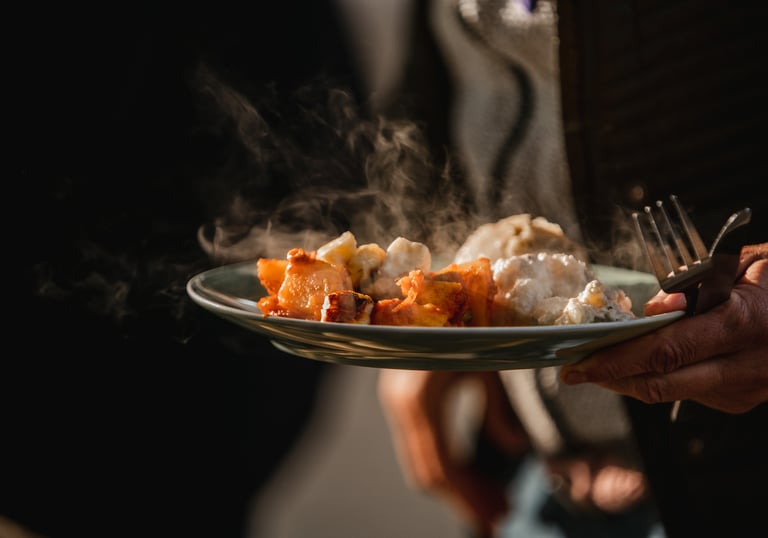 Plate of steaming food