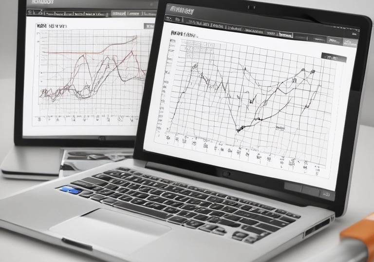 Close-up of a hand selecting stock charts on a touchscreen device.