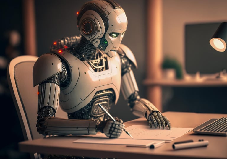 Imagem de um robô RPA (Automação de Processos Robóticos), automatizando tarefas repetitivas