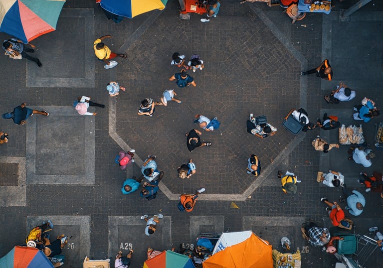 Aerial view of people in the Rodrigues Market