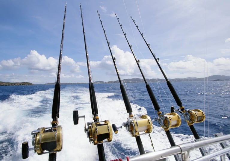 5 fishing rods with sea returning to Puerto los cabos.