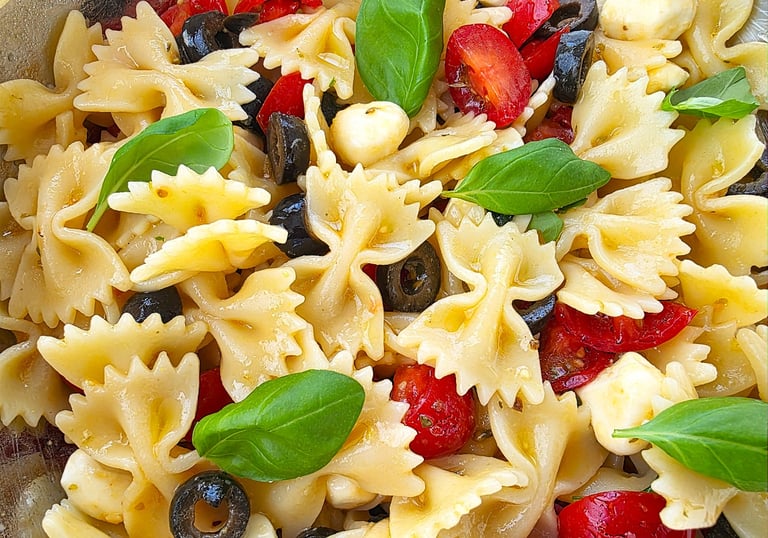 For the Meal prep: pasta salad with olives and tomatoes