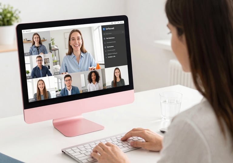 A sleek digital interface showing personalized AI workshop options with pink and white highlights.