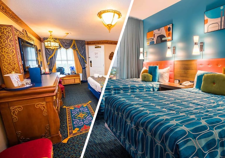 a hotel room with a bed and a bed